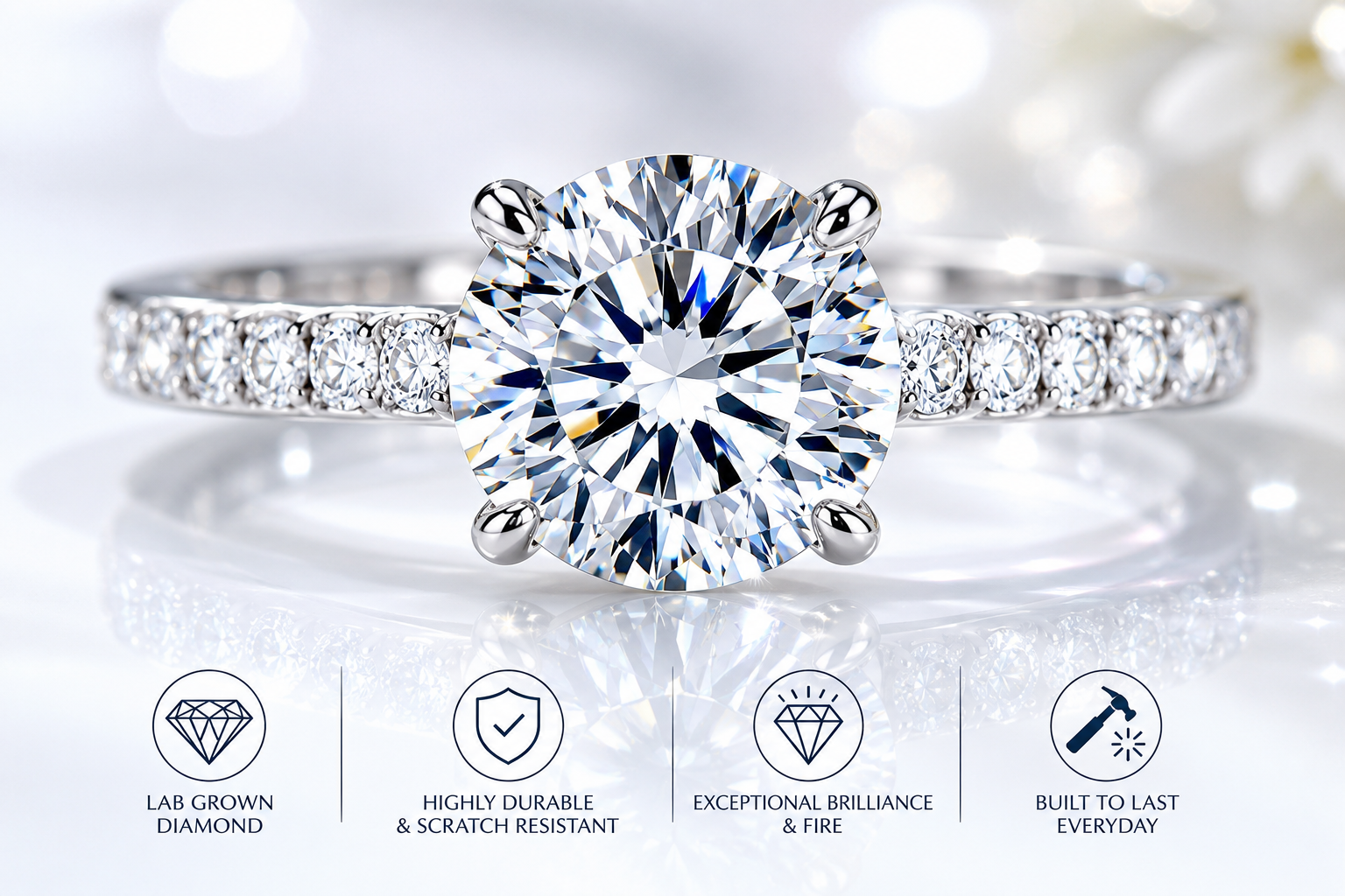 Lab grown diamond engagement ring showing durability, scratch resistance, and everyday wear protection